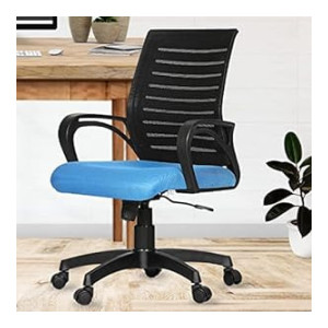 Da URBAN® Tulip Mid-Back Revolving Mesh Ergonomic Chair for Home & Office with Tilt Lock Mechanism, Armrest & High Comfort Seating (Blue)