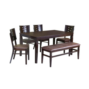 @home by Nilkamal Fern 6 Seater Solid Wood Dining Set With Chairs & Bench in Erin Brown Finish For Dining & Kitchen Room