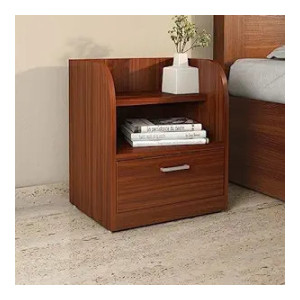 Nilkamal Max Engineered Wood Nightstand with 1 Drawer and 2 Shelves | Bedside Table | Side Table | 1 Year Warranty (Classic Walnut)