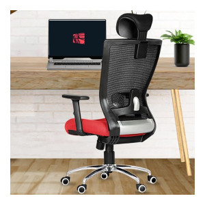 Da URBAN® Mascot High Back Revolving Mesh Office Executive Ergonomic Chair with Adjustable Armrest & Headrest and Tilt Lock, Long Day Comfort, (Red)