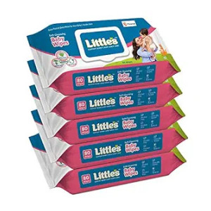 Little's Soft Cleansing Baby Wipes Lid, 80 Wipes (Pack of 5)