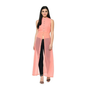 My Swag Women's Georgette A-Line Maxi Casual Dress (DRS-00134_Peach