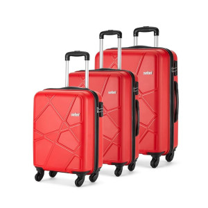 Safari Pentagon 3 Pc Set 55, 65 & 75 cms- Small, Medium & Large Polypropylene (PP) Hard Sided 4 Wheel Luggage Set/Trolley Bag Set/Suitcase Set (Red) [coupon]