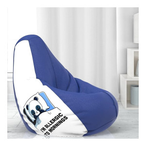 ComfyBean Bag with Beans Filled XXXL- Official: Jack & Mayers Bean Bags - for Young Adults - Max User Height : 5-5.8 Ft.-Weight : 60-70 Kgs (Model: Allergic to Mornings - Blue White) (Faux Leather)