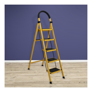 Plantex Compact Foldable 5-Step Ladder for Home - Wide Anti Skid Steps (Yellow & Black) Steel Ladder  (With Platform)