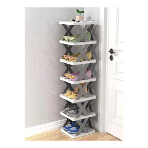 Black Olive Foldable Multi Layer Shoe Rack - Plastic Adjustable Space Saver Stackable Entryway Shoe Organizer for Closet Narrow Shoe Shelf Shoe Cabinet Free Standing Rack for Home, Office (6 Layer)