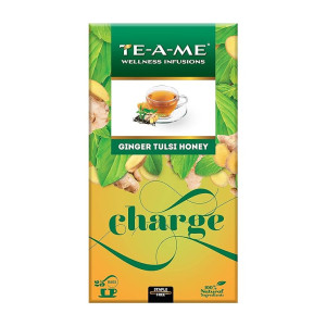 TE-A-ME Ginger Tulsi Honey Herbal Tisane, 25 Tea Bags | Herbal Tea for Immunity, Stress Relief | 25 Dry Tulsi Leaves, Ginger, and Honey Herbal Tea Bags
