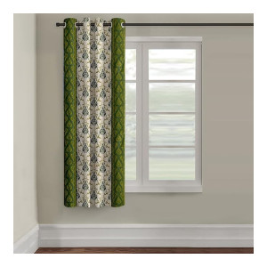 Cortina 1 Piece Damask Design Panel Eyelet Polyester Window Curtain - 5-Feet, Green
