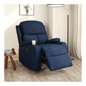 @home by Nilkamal Matt 1 Seater Fabric Manual Recliner with Cup Holder (Blue)