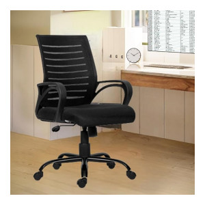 Da URBAN® Maddox Erogonomic Mid Back Revolving Mesh Office Executive Home & Desk Chair with Tilt Lock Mechanism, Armrest & for All Day Comfortable Chair (Black)