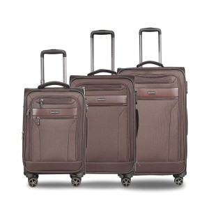 Nasher Miles Berlin Expander Soft-Sided Polyester Luggage Set of 3 Brown Trolley Bags (55, 65 & 75 cm)
