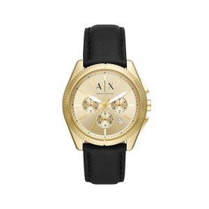 Armani Exchange Leather Giacomo Analog Gold Dial Men Watch-Ax2861, Black Band