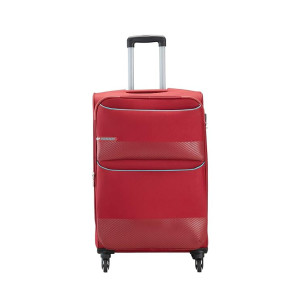 VIP Essencia Durable Polyester Soft Sided Check-in Luggage Spinner Dual Wheels with Quick Access Front Pockets (Medium, 69cm, Red)