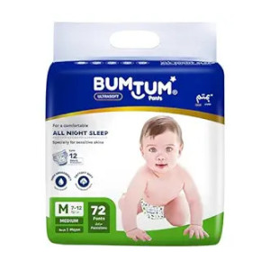 Bumtum Baby Diaper Pants, Medium Size, 72 Count, Double Layer Leakage Protection Infused With Aloe Vera, Cottony Soft High Absorb Technology (Pack of 1)