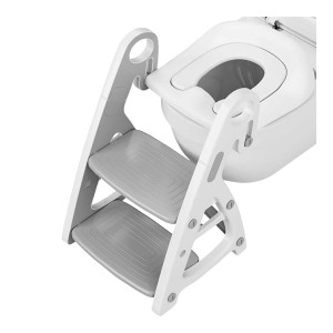 GOCART WITH G LOGO Baby Toilet Seat 2 in 1 with Step Stool, Triangle Stand, Children's PU Padded Toilet Seat with Stairs (GREY)