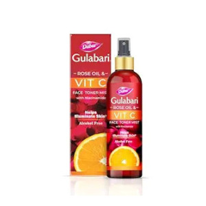 Dabur Gulabari Rose Oil & Vitamin C Face Toner Mist & Rosewater with Niacinamide - 200ml | Toner for brightened skin | Improves Uneven Skin Tone, Tightens Pores | Alcohol free