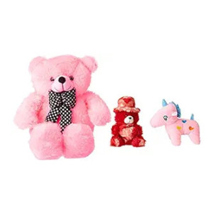 nkl Soft Lovable Teddy Bear Pink 3 feet (90 cm) +1 Feet Cap Teddy 30 red + Baby Unicorn Pink 30cm