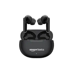 amazon basics True Wireless in-Ear Earbuds with Mic, Touch Control, IPX5 Water-Resistance, Bluetooth 5.3, Up to 55 Hours Play Time, Voice Assistance and Fast Charging (Black)