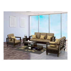 Mamta Decoration Solid Sheesham Wood Sofa Sets for Living Room 3+2+1 (Walnut Dark Brown)