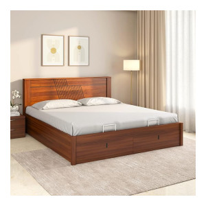 Nilkamal Electra Premier with Storage | 1 Year Warranty Engineered Wood Queen Hydraulic Bed (Finish Color - Walnut, Delivery Condition - Knock Down)