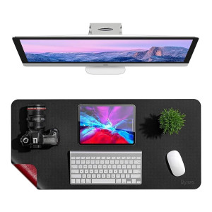 Dyazo Vegan PU Leather Desk Mat | Waterproof Office Extended Mouse Mat | Anti Skid & Anti Slip | Reversible - (35 Inch * 17.7 Inch Black & Red)