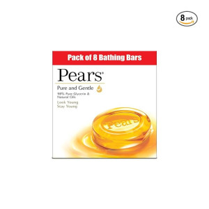Pears Pure & Gentle Soap Bar (Combo Pack of 8) - With Glycerin for Soft, Glowing Skin & Body, Paraben-Free Body Soaps For Bath Ideal for Men & Women [Apply 10% off Coupon]