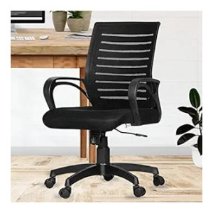 Da URBAN® Tulip Mid-Back Revolving Mesh Ergonomic Chair for Home & Office with Tilt Lock Mechanism, Armrest & High Comfort Seating (Black)