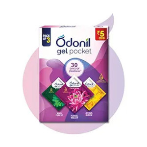 Odonil Gel Pocket Mix - 30g (Assorted pack of 3 new fragrances) | Infused with Essential Oils | Germ Protection | Lasts Up to 30 days | Air Freshener for Bathroom and Toilet [coupon]