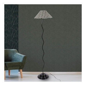 Tu Casa TC-119-Geometric Black & White printShade-with Metal Base FloorLamp (B-22 - Brass Holder-Bulb NOT Included)-Bed Switch-Not Included, L * W * H (13X13X56.5 Inches)