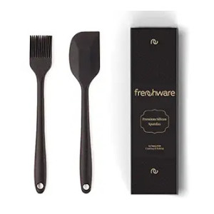 Frenchware Oil Brush for Cooking & Non-Stick Silicone Spatula (Set of 2) Baking & Mixing - Seamless Design, Heat-Resistant -40°C to 230°C, Food-Grade & BPA-Free, Dishwasher Safe (Black)