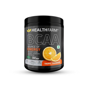 Healthfarm BCAA 2:1:1 Powder (Branched Chain Amino Acids) - BCAA Powder for Muscle Recovery - Gluten Free - 5000mg per Serving,30 Servings -Flavor- Tropic Thunder (Add to cart & Apply coupon)