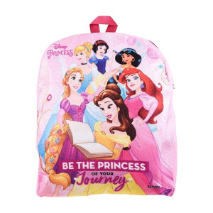 Kuber Industries Disney Princess Backpack | 2 Compartment Velvet School Bag | School Bag for Kids | Kids School Backpack | Backpack for School | Pink