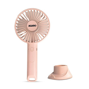 AGARO Elite Mini Fan, 4 inches, Rechargeable Lithium-Ion with 2000 mAh Battery, 3 Speed Option and Table Dock Fan for Home, Kitchen, Office Desk, High Speed, Pink