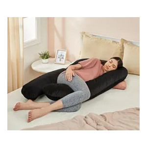 Amazon basics Full Body U-Shaped Pregnancy Pillow for Maternity & Baby Nursing | Abdomen, Hip, Spine, Neck & Head Support Cushion Velvet Outer Cover with Zip (Black)