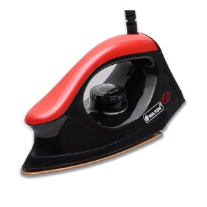 MILTON Premium-333 1000 Watt Dry Iron Press | heavy duty dry iron press for clothes | light weight | Non stick coated sole plate | temperature control dial | 1 Year Warranty | Black - Red