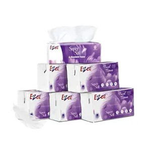 Ezee 2 Ply Facial Tissue Soft Pack 600 Pulls | Ultrasoft, Absorbent, Made of Virgin Paper | 100 Pulls x Pack of 6