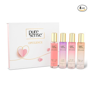 PureSense Opulence Perfume Gift Set (Hearts + Sweet + Passion + Love) | Birthday Gifts | Long Lasting Luxury Perfume Travel Combo Pack 25x4ml | for Women, Wife, Girlfriend, Sister