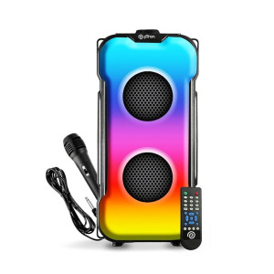 pTron Fusion Party V3 40W Karaoke Bluetooth Party Speaker with Immersive Sound, 3 mtr Wired Mic, Dual Drivers, RGB Lights, USB/SD Card/Aux Playback, Auto TWS Function & Remote Control (Jade Black)