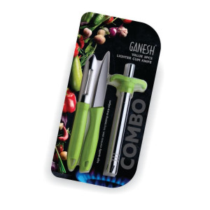 Ganesh Stainless Steel Gas Lighter with Knife & Peeler, 3-Piece, Colour May Vary Colour