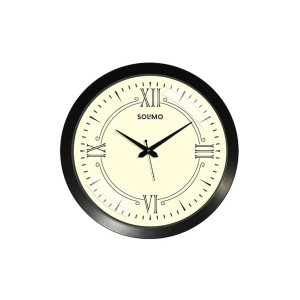 Amazon Brand - Solimo 14-inch Classic & Slim Roman Numbers Silent Movement Plastic Wall Clock - Black & Cream