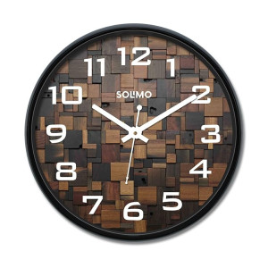 Amazon Brand - Solimo 12-inch Plastic & Glass Wall Clock - Wood Craft (Silent Movement), Black