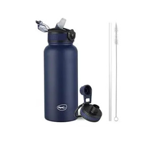 Pigeon by Stovekraft Rush Thermos Stainless Steel Sipper Flask 1000ml with Straw,Cleaner and Additional Screw Cap| 24 Hours Hot and Cold|Ideal Usage for Office Men/Women|School/College|Travel|Blue [Apply ₹300 Coupon]