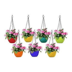Go Hooked ViMe Multicolor Diamond Hanging Pots, Beautiful Hanging Flower Pots, Hanging Planter for Plants, Plant Containers Set, Plastic Hanging Pots Set for Garden, Balcony (Pack of 7) (7.5 Inch).