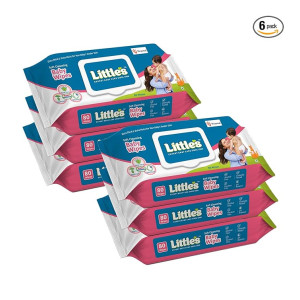 Little's Soft Cleansing Baby Wipes Lid, 80 Wipes (Pack of 6)