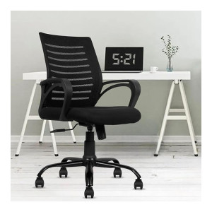 beAAtho® Verona Mesh Mid-Back Ergonomic Home Office Chair | 3-Years Limited Warranty Included | Tilting & Height Adjustable Mechanism, Heavy Duty Metal Base | Ideal for Office Work & Study (Black)