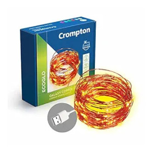 Crompton Galaxy Decoration Copper USB Powered String Fairy Lights with 100 Led Light (10 Meters, Warm White, Pack of 1)
