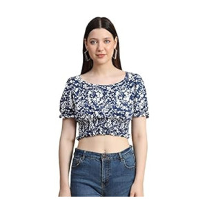 KERI PERRY Women's Polyester Western Top(Navy Blue & White)
