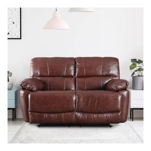 HomeTown Charles Half Leather Two Seater Recliner in Brown Colour
