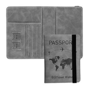 DAHSHA Grey RFID Blocking PU Leather Travel Passport Holder Cover Travel Wallet Organiser Passport Case Travel Document Organiser for Men & Women(14.8 X 11CM)