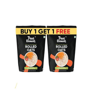 True Elements Rolled Oats - 100% Wholegrain | Diet Food | Cereal for Breakfast | Super Saver Oats Combo Pack | High Fibre | Jumbo Oats 1kg (Pack of 2) [coupon]